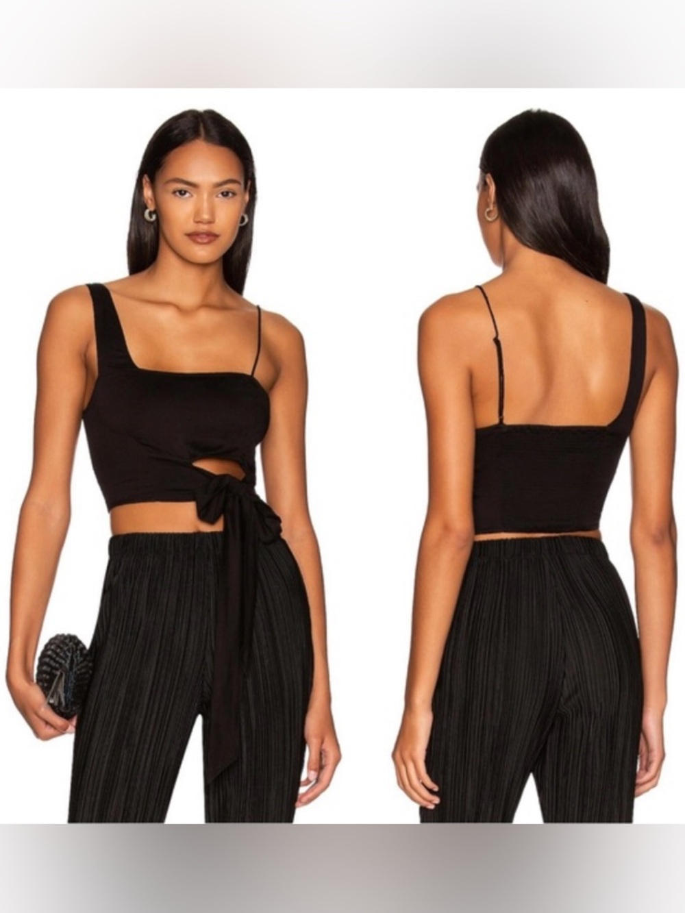 Free People Black Mila Tie Front Festival Ready Stylish Crop Top